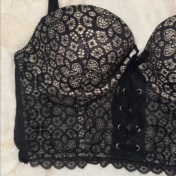 Victoria’s Secret Padded Demi Bustier Bra Top Black Lace Women’s 36B - Picture 6 of 15